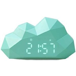 Mini Cloudy lichtgevende digitale wekker - bureau & nachtkastje klok - snooze-functie - voor volwassenen en kinderen - modern origineel design - slaapkamerdecoratie - klein formaat - turquoise - Mob