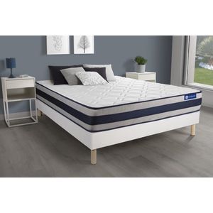 Complete boxspring met matras tweepersoons- Actisom Actiflex ergo wit - Pocketveren en traagschuim - 120 x 220 cm