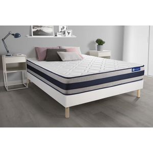 Complete boxspring met matras tweepersoons- Actisom Actimemo ergo wit - Traagschuim - 180 x 220 cm