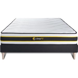 Complete boxspring met matras tweepersoons- Sleepfit FLEXY zwart - Pocketveren en traagschuim - 180 x 220 cm