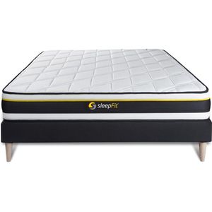 Complete boxspring met matras tweepersoons- Sleepfit Soft zwart - X-Active schuim met microluchtcellen - 120 x 210 cm