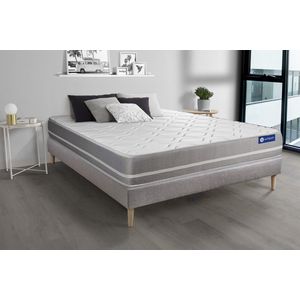 Complete boxspring met matras tweepersoons- Actisom Actilatex touch grijs - Latex en traagschuim - 160 x 200 cm