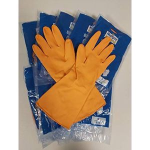 Dstock60 - 10 paar waterdichte handschoenen voor huishouden, servies, keuken, wasgoed, reiniging, herbruikbaar rubber, lange mouwen, oranje, maat 6,5 S