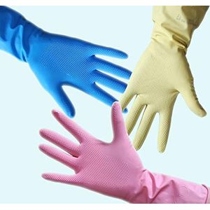 DSTOCK60 â€“ 30 paar waterdichte handschoenen voor het huishouden, vaatwasser, keuken, wasgoed, reiniging, van rubber, herbruikbaar, lange mouwen, kleur 10 geel/10 roze â€“ maat 6,5 - S.
