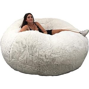 Enorme zitzak, 160 cm diameter, bont XXL met gehakt schuim, zeer comfortabel, bank, dubbele overtrekken, machinewasbaar, peertje, kussens, sofa (wit)