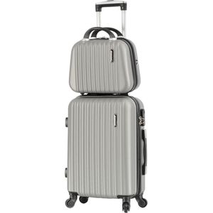 Madisson - Handbagage - kofferset - 2 stuks - Reiskoffer met 4 wielen - Beautycase - zilver