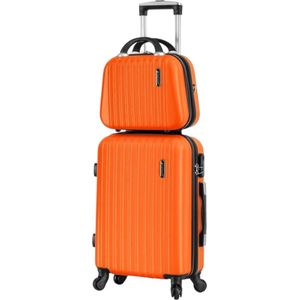 Madisson - Handbagage - kofferset - 2 stuks - Reiskoffer met 4 wielen - Beautycase - oranje