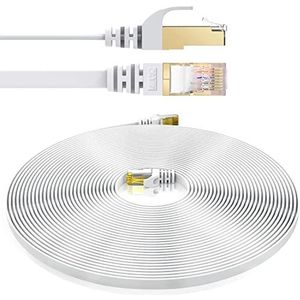 Elfcam® - Cat7 Ethernet-netwerkkabel met RJ45-stekkers, platte kabel, 4 paar afgeschermd, hoge snelheid tot 10 Gbps (5 m, wit)