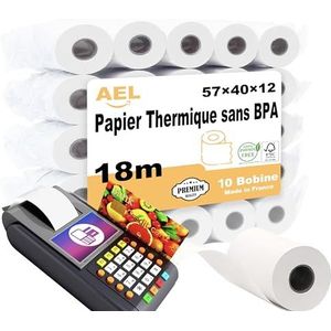 Amazinnov -Pak van 10 rollen 57 x 40 x 12 mm, 18 m 55 g/m² thermisch papier voor bankkaarten: High Definition afdrukken voor betaalterminals CB (57x40x12mm, Lot 10)