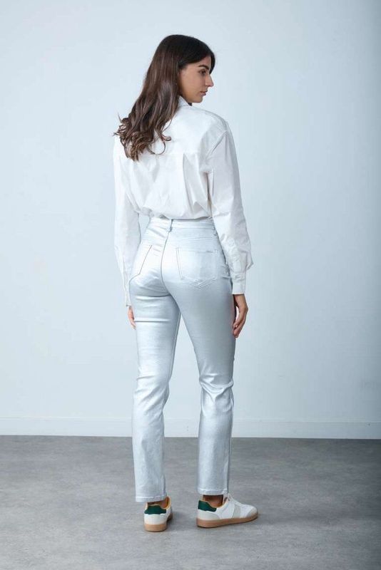 Toxik3 - Hoge Taille - Broek - Zilver - Lederlook