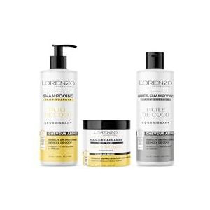 Lorenzo - Complete verpakking – shampoo, sulfaatvrije conditioner en haarmasker met kokosolie – 3 x 500 ml