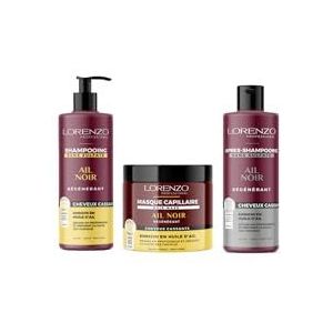 Lorenzo - Complete verpakking – shampoo, sulfaatvrije conditioner en haarmasker met zwarte knoflook – 3 x 500 ml