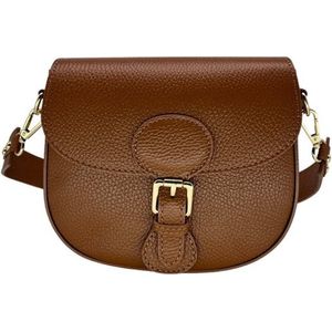 Bruine leren crossbody schoudertas - 21 cm - damestas leer bruin camel leer - vrouwen crossbody bag - damestasje tassen - Louisa Lee