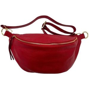 Rode leren heuptas - crossbody bag - 39 x 18cm - bumbag rood leer heup tas - damestas schoudertas - dames tas tassen lederen heuptas vrouwen