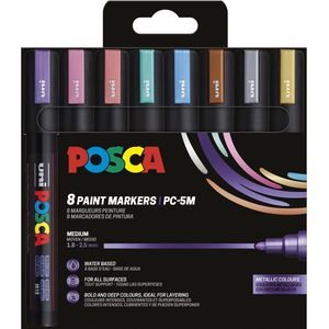 Uni POSCA paintmarker PC-5M, 1,8 - 2,5 mm, etui van 8 stuks in metallic kleuren