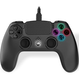 Freaks and Geeks Zwarte Bedrade Controller voor PS4 met 3M Kabel - LED - Jack 3.5mm