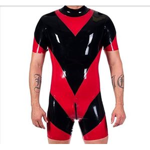 100% Latex Rubber Rot&Schwarz Catsuit Fitnesskleidung Pak Rits 0.4MM