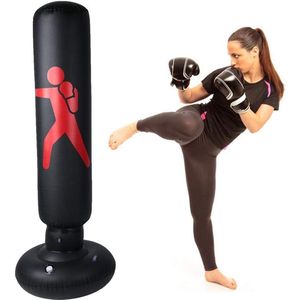 bokszak, opblaasbare zuilbeker bokszak, PVC Fitness kickboksen Muay Thai training zandzak 160 cm, zwart