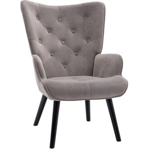 Merax Velvet Stoel - Gestoffeerde Fauteuil - Moderne Stoelen - Kuipstoel - Grijs