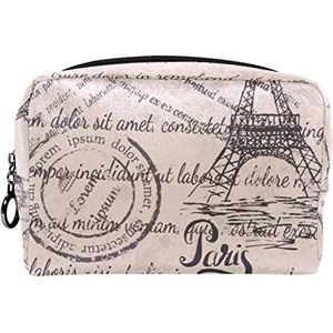 Cosmetische tas voor dames,kleine make-uptas voor portemonnee,Vintage stijl Eiffeltoren patroon,Cosmetische reistas,make-uptasje