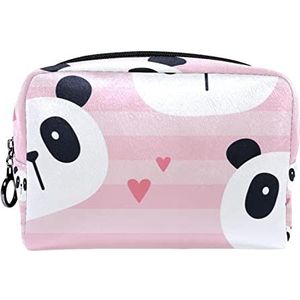 Cosmetische tas voor dames,kleine make-uptas voor portemonnee,roze gestreepte schattige panda,Cosmetische reistas,make-uptasje