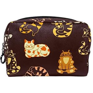 Cosmetische tas voor dames,kleine make-uptas voor portemonnee,kat op bruine achtergrond,Cosmetische reistas,make-uptasje