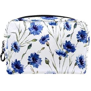 Cosmetische tas voor dames,kleine make-uptas voor portemonnee,Aquarel blauwe bloem,Cosmetische reistas,make-uptasje