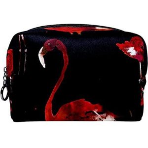 Cosmetische tas voor dames,kleine make-uptas voor portemonnee,Rode aquarel flamingo,Cosmetische reistas,make-uptasje