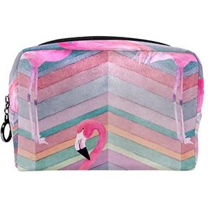 Cosmetische tas voor dames,kleine make-uptas voor portemonnee,Kleurrijk gestreepte flamingo,Cosmetische reistas,make-uptasje