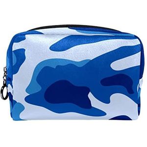 Cosmetische tas voor dames,kleine make-uptas voor portemonnee,blauwe camouflage,Cosmetische reistas,make-uptasje