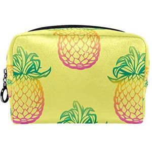 Cosmetische tas voor dames,kleine make-uptas voor portemonnee,Gele achtergrond en ananas,Cosmetische reistas,make-uptasje