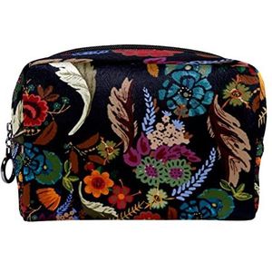 Cosmetische tas voor dames,kleine make-uptas voor portemonnee,Vintage stijl kleurrijke bloemen,Cosmetische reistas,make-uptasje