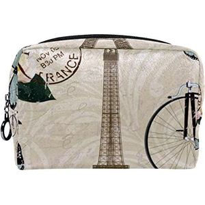 Cosmetische tas voor dames,kleine make-uptas voor portemonnee,Vintage viooltje Eiffeltoren,Cosmetische reistas,make-uptasje