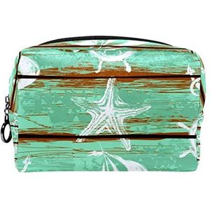 Cosmetische tas voor dames,kleine make-uptas voor portemonnee,Ankerboot groene houten plank,Cosmetische reistas,make-uptasje