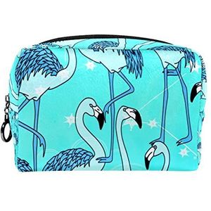 Cosmetische tas voor dames,kleine make-uptas voor portemonnee,Blauwe flamingo,Cosmetische reistas,make-uptasje
