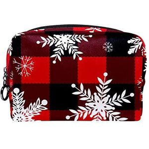 Cosmetische tas voor dames,kleine make-uptas voor portemonnee,Rode geruite sneeuwvlok,Cosmetische reistas,make-uptasje