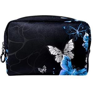 Cosmetische tas voor dames,kleine make-uptas voor portemonnee,Vlinder Blauwe Vintage,Cosmetische reistas,make-uptasje