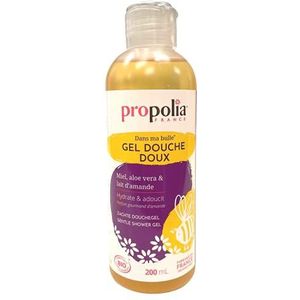 PROPOLIA - Biologische zachte douchegel honing / amandelmelk / aloë vera / sinaasappelbloesemwater - hydrateert en zachtheid - kinderen en volwassenen - gemaakt in Frankrijk - 200 ml