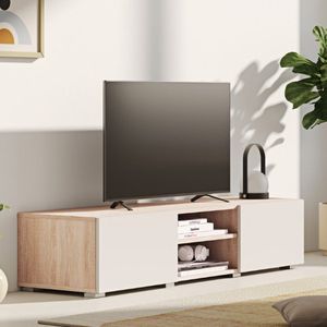 Tv-meubel Polka 140 cm 2 draaideuren, 2 open vakken- eik/lichtbeige