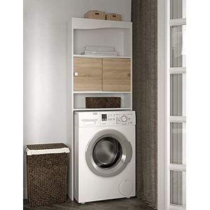 Symbiosis Meubel Toilet Wasmachine-Wit Lichaam-Wave Voorkant, Bianco E Rovere, 64,3 x 19,2 x 177 cm (B-D-H)