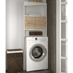 Symbiosis Meubel Toilet Wasmachine-Wit Lichaam-Wave Voorkant, Bianco E Rovere, 64,3 x 19,2 x 177 cm (B-D-H)