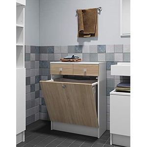 Symbiose Temahome Combi Junior lage badkamerkast, wasmand, melamine spaanplaat, natuur eiken/wit, 60/81.5/29.6