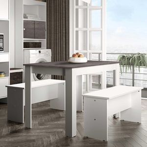 Eettafel Nice 110x70cm met 2 banken - wit/beton