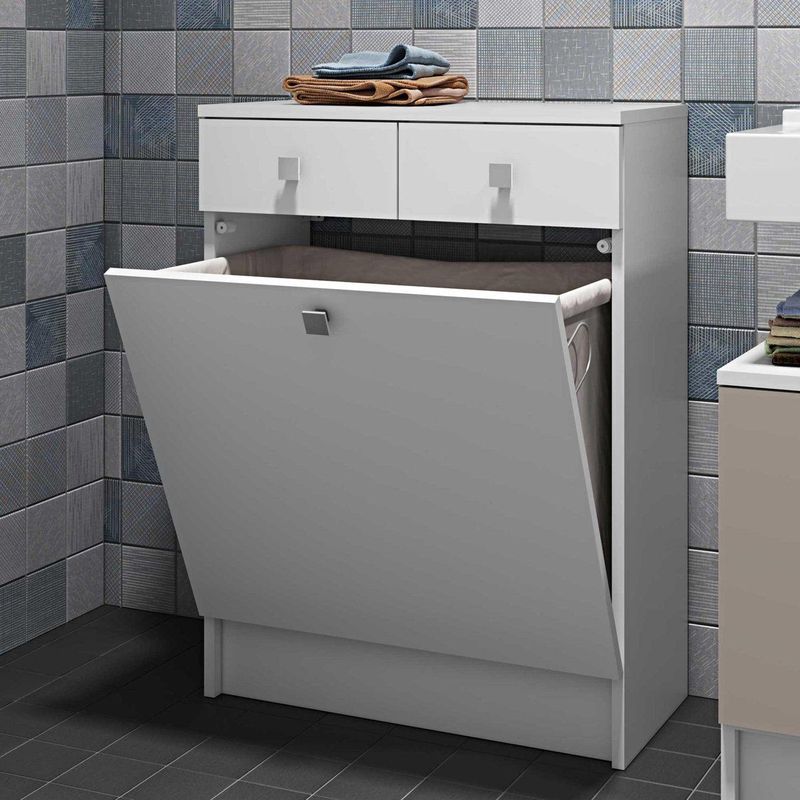 Variety - Badkamerkast - Wit - Spaanplaat met Ingebouwde Wasmand