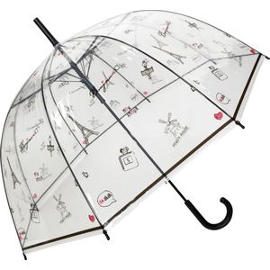 Smati Bonjour Paris  Stormparaplu - Transparent - Auto Open - ø 85 cm - Bonjour Paris  Zwart/Rood