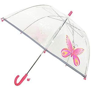 SMATI Paraplu voor kinderen, transparant, met fluorescerende rand, vlinder, Eén maat, roze vlinder, Taille unique