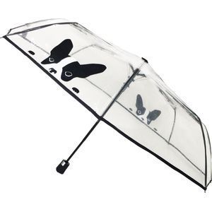 SMARTBULLE Transparante opvouwbare paraplu - compact; robuust; windbestendig; automatische opening; diameter = 98 cm; paraplu voor dames; hondenmotief, Hond.