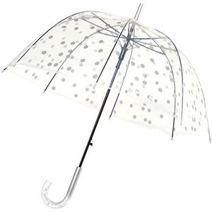 SMATI Paris - Polka Dots Zilveren Bellenparaplu - Helder; Windscherm; Automatische opening; Kristal stijl handvat; Frans design; Koepelvormige paraplu.