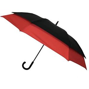 SMATI Paraplu voor golf, automatisch, voor dames en heren, innovatief, dubbele verlenging, diameter 128 cm, twee personen, extreem robuust, windbestendig (rode wandelstok)