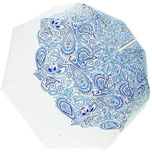 SMATI paraplu doorzichtig transparant met automatische paraplu (blauw paisleypatroon)